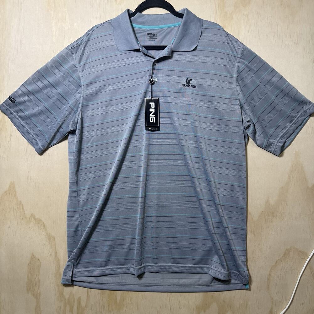 Ping Golf Polo Shirt Men’s‎ XXL Gray Striped Performance Hermanus Logo NWT